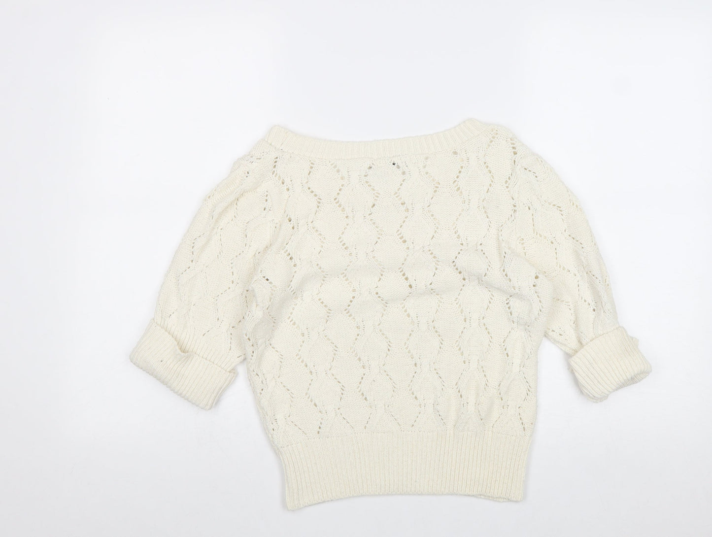 New Look Womens Ivory Round Neck Geometric Acrylic Pullover Jumper Size 10