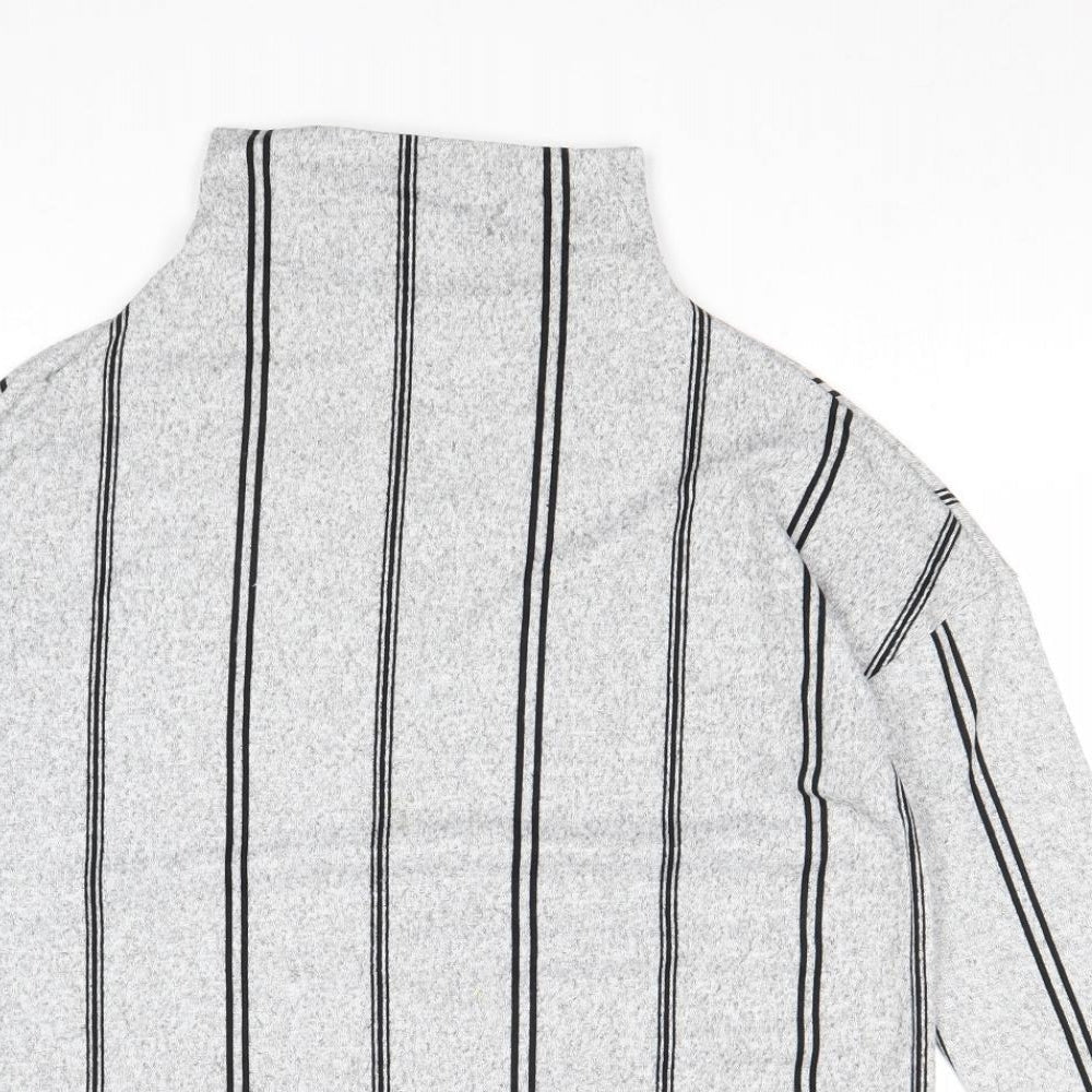 F&F Womens Grey High Neck Striped Polyester Pullover Jumper Size 10