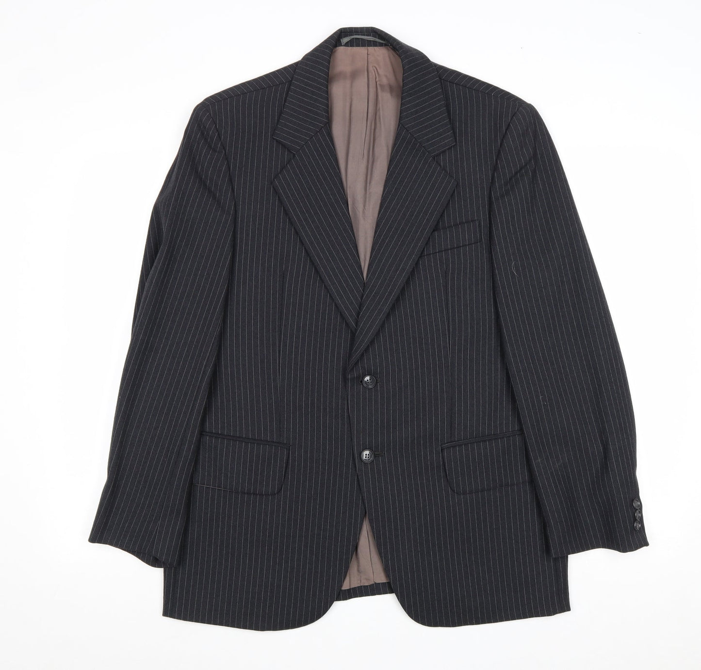 Preworn Mens Black Striped Wool Jacket Suit Jacket Size 40 Regular