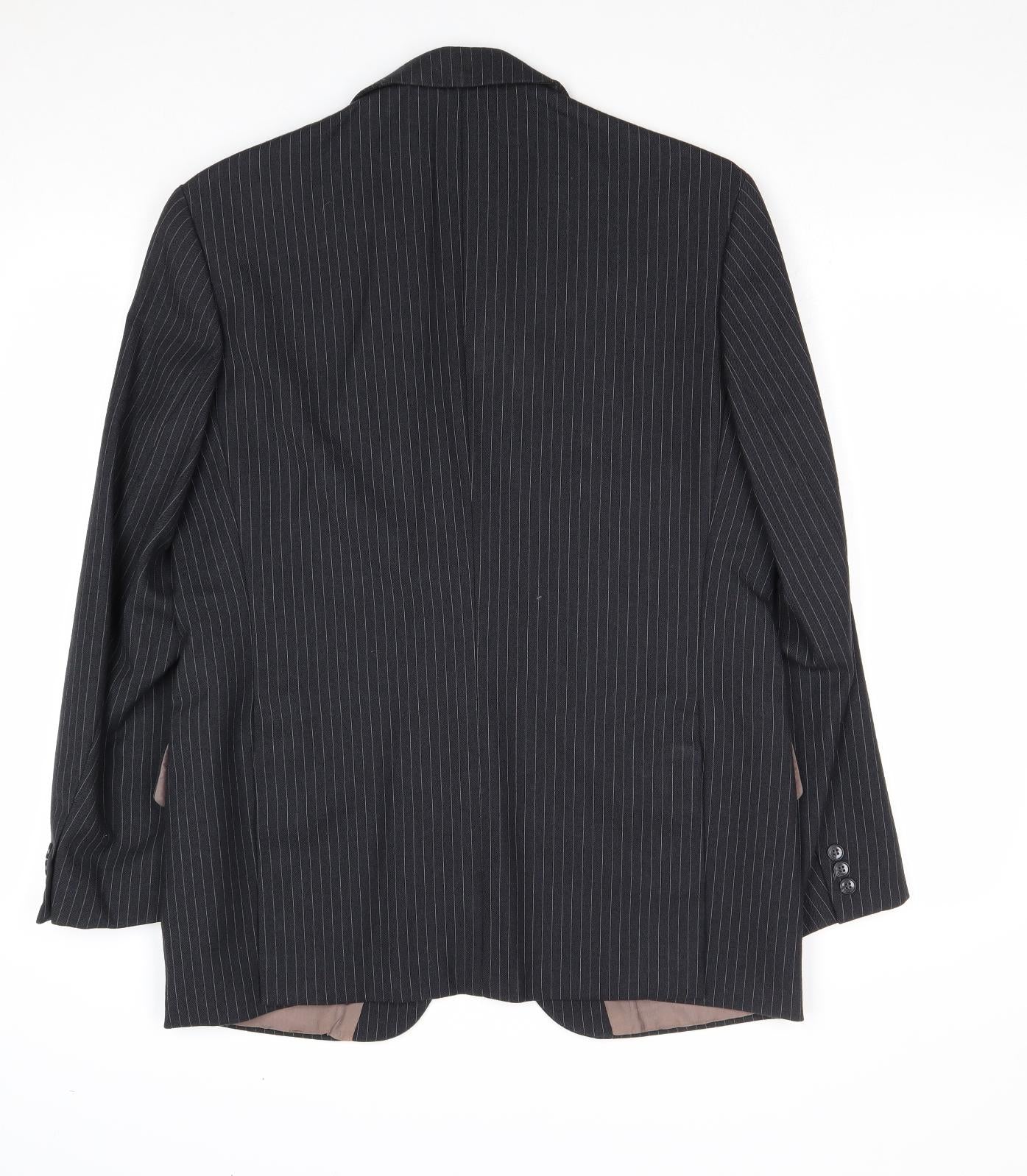 Preworn Mens Black Striped Wool Jacket Suit Jacket Size 40 Regular