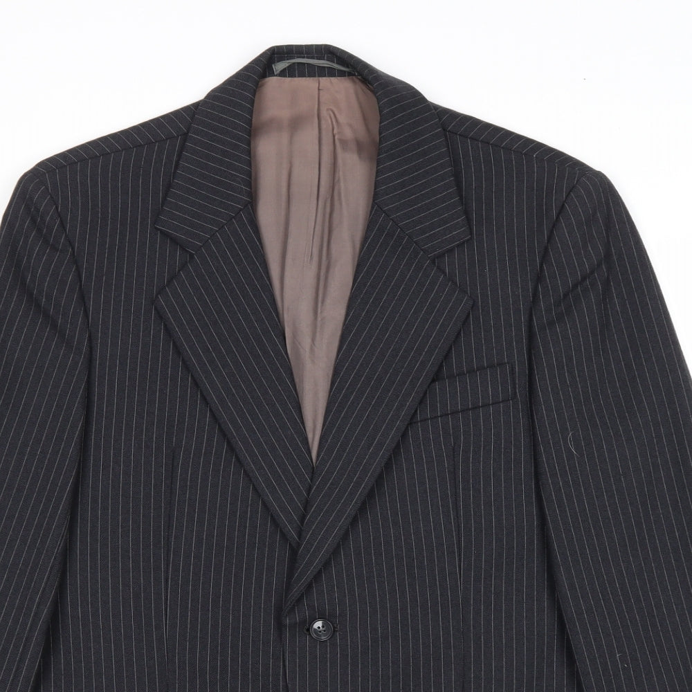 Preworn Mens Black Striped Wool Jacket Suit Jacket Size 40 Regular