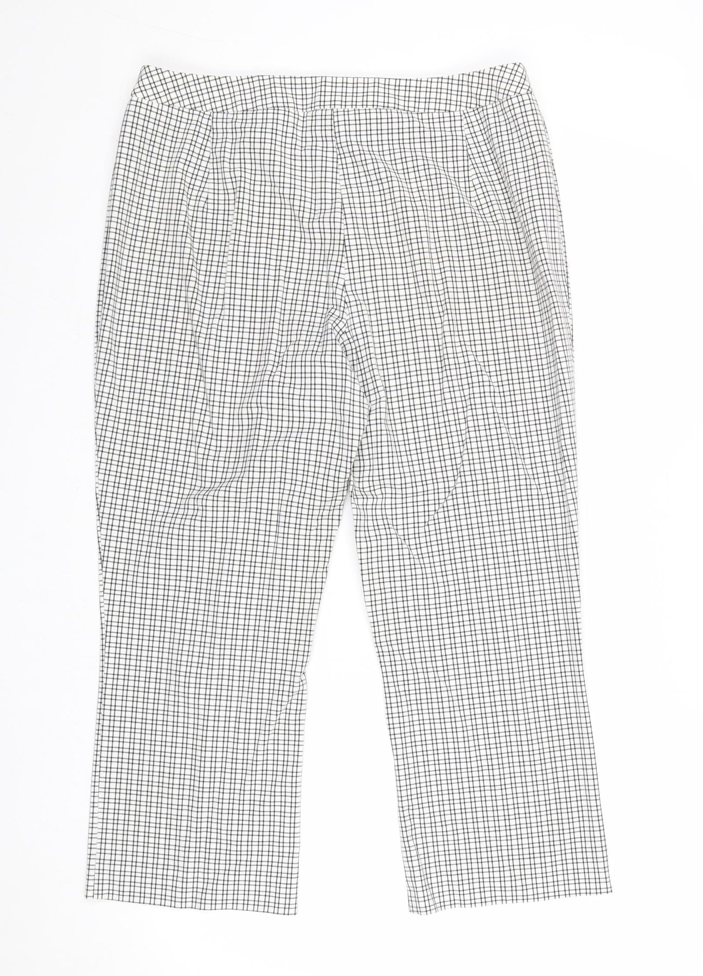 Marks and Spencer Womens White Plaid Polyester Trousers Size 32 in Regular Zip