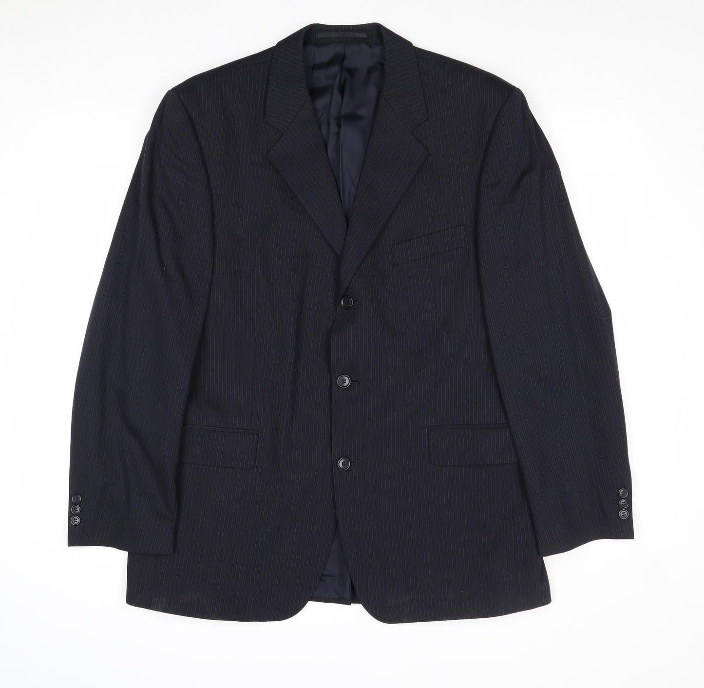 Burton Mens Blue Striped Wool Jacket Suit Jacket Size 42 Regular