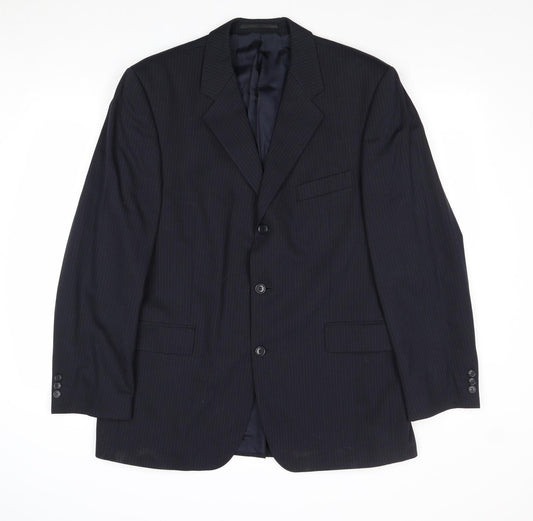 Burton Mens Blue Striped Wool Jacket Suit Jacket Size 42 Regular