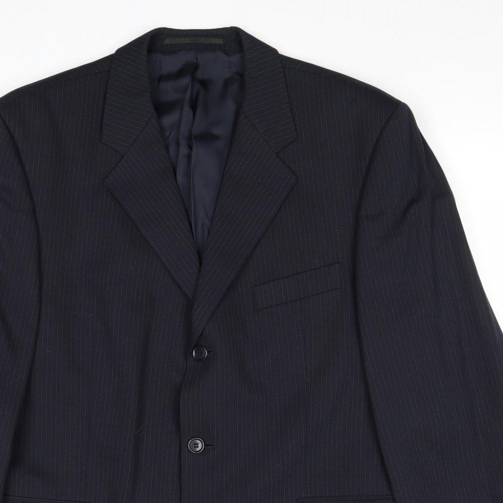 Burton Mens Blue Striped Wool Jacket Suit Jacket Size 42 Regular