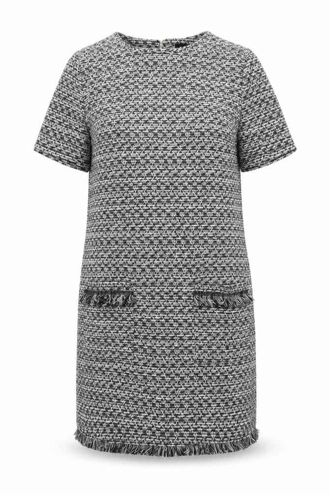 New Look Womens Grey Geometric Polyester Shift Size 10 Round Neck Button