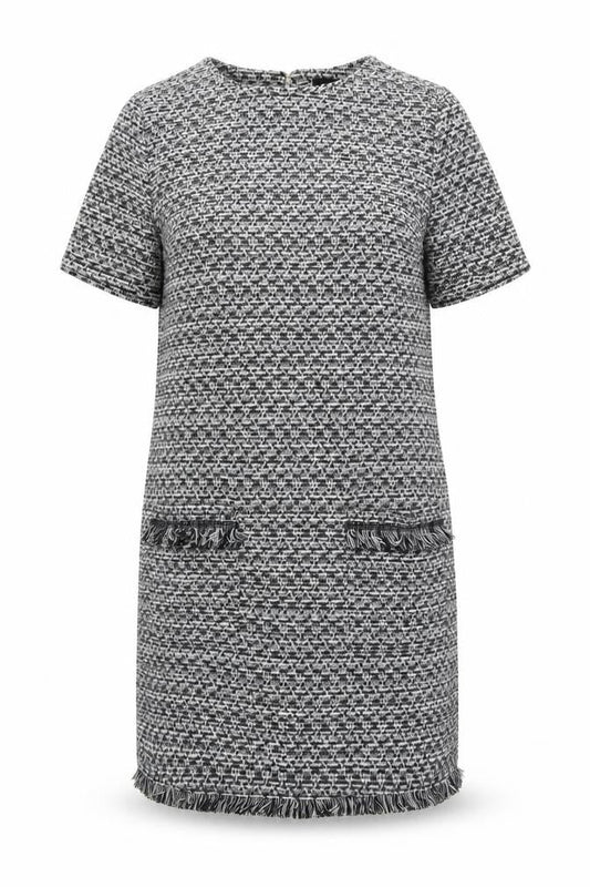 New Look Womens Grey Geometric Polyester Shift Size 10 Round Neck Button