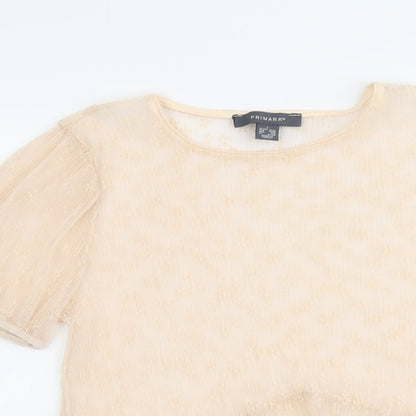 Primark Womens Pink Geometric Polyester Basic Blouse Size S Round Neck
