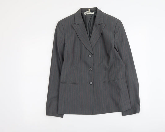 Laura Lebek Womens Grey Striped Polyester Jacket Suit Jacket Size 12