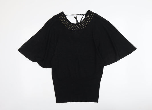 Monsoon Womens Black Round Neck Viscose Pullover Jumper Size M