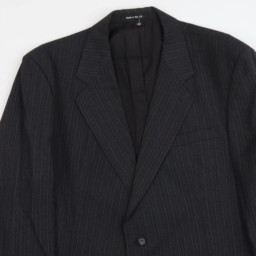 St Michael Mens Grey Striped Polyester Jacket Suit Jacket Size L Regular