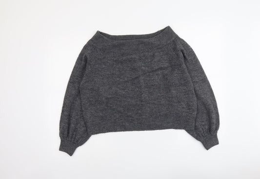 H&M Womens Grey Boat Neck Acrylic Pullover Jumper Size M