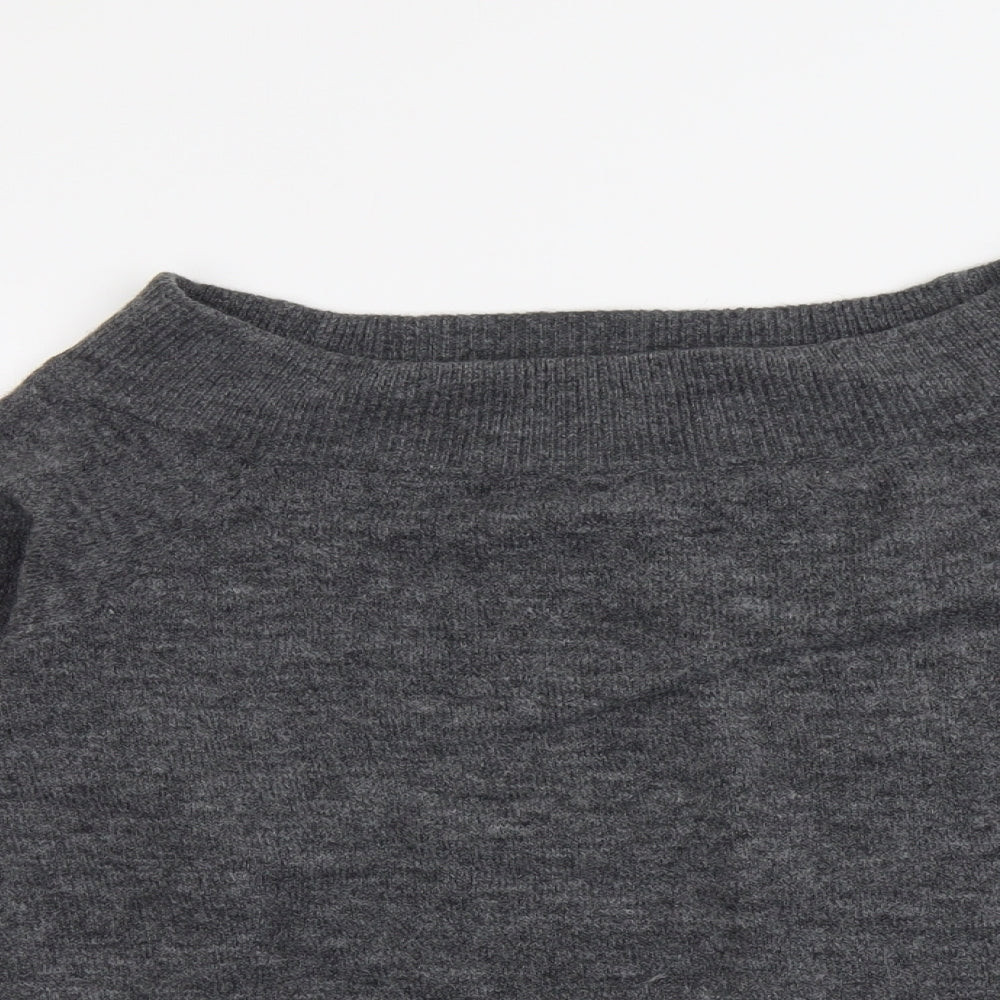 H&M Womens Grey Boat Neck Acrylic Pullover Jumper Size M