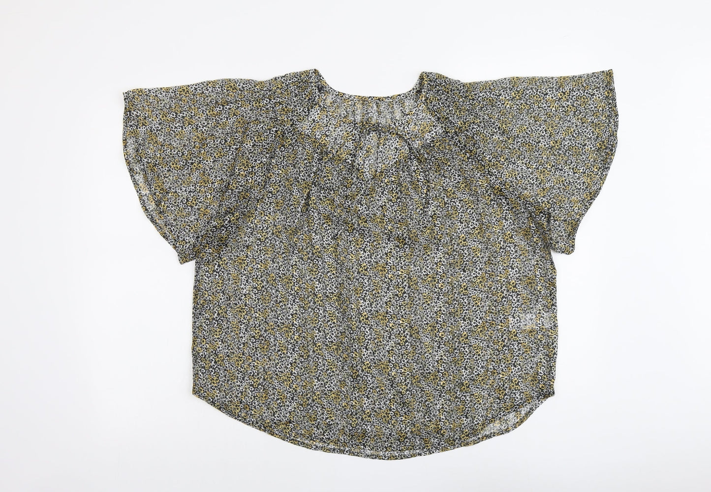 NEXT Womens Black Geometric Polyester Basic Blouse Size 12 Round Neck