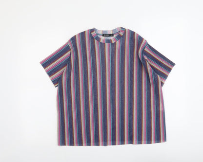 Bershka Womens Multicoloured Striped Polyester Basic T-Shirt Size S Round Neck