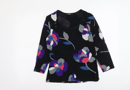 Marks & Spencer Womens Black Floral Viscose Basic Blouse Size 8 Scoop Neck
