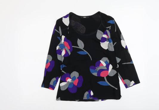 Marks and Spencer Womens Black Floral Viscose Basic Blouse Size 8 Scoop Neck