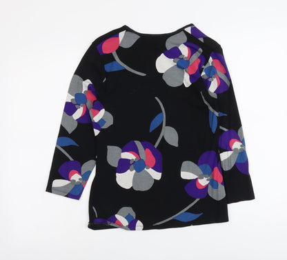 Marks & Spencer Womens Black Floral Viscose Basic Blouse Size 8 Scoop Neck