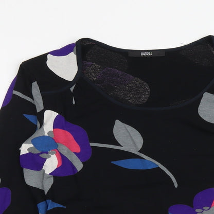 Marks & Spencer Womens Black Floral Viscose Basic Blouse Size 8 Scoop Neck