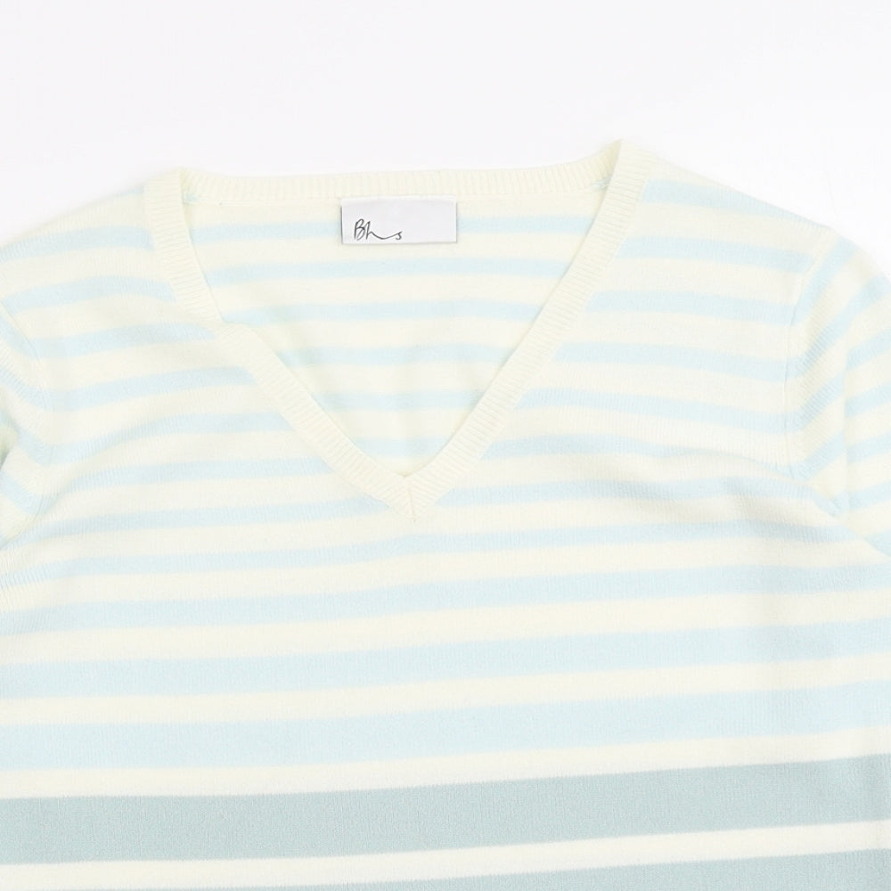 BHS Womens Multicoloured V-Neck Striped Acrylic Pullover Jumper Size 10