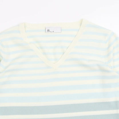 BHS Womens Multicoloured V-Neck Striped Acrylic Pullover Jumper Size 10