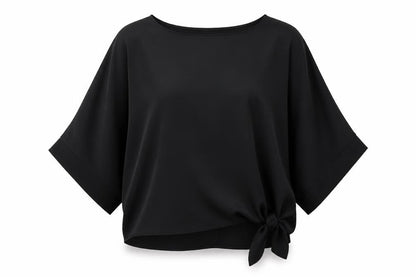 River Island Womens Black Polyester Basic Blouse Size S Boat Neck - Tie Front Detail