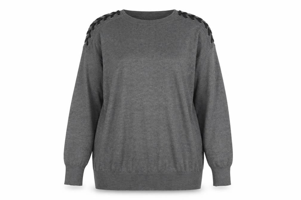 Yessica Womens Grey Round Neck Polyester Pullover Jumper Size L