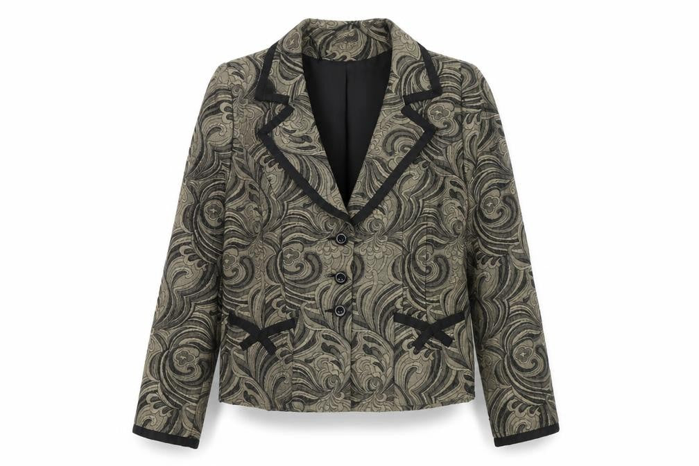 Perrie Womens Gold Polyester Jacket Blazer Size 12 - Baroque Pattern