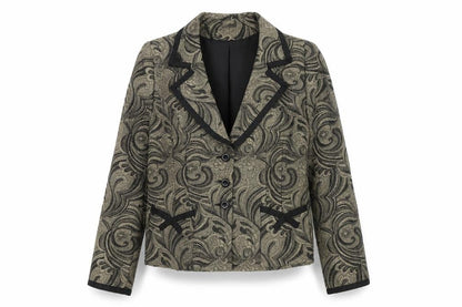 Perrie Womens Gold Polyester Jacket Blazer Size 12 - Baroque Pattern