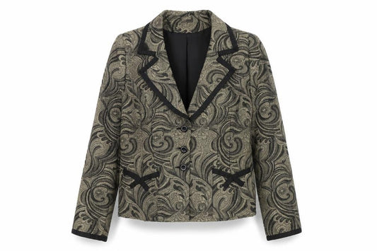 Perrie Womens Gold Polyester Jacket Blazer Size 12 - Baroque Pattern