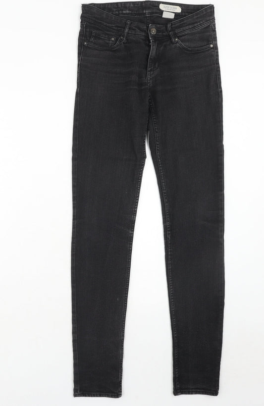 Preworn Womens Black Herringbone Cotton Skinny Jeans Size 27 in L32 in Regular Zip
