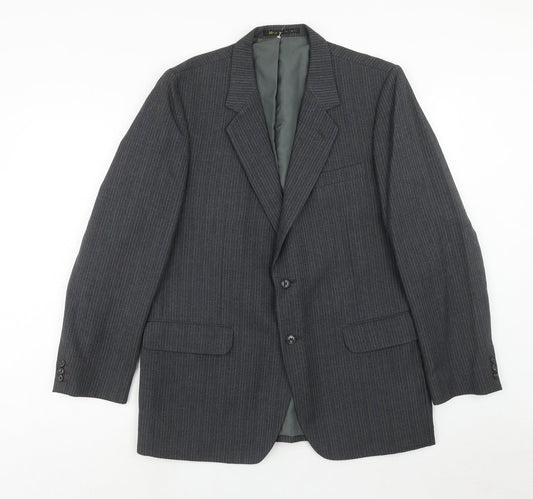 BARONIA Mens Grey Striped Wool Jacket Suit Jacket Size 38 Regular