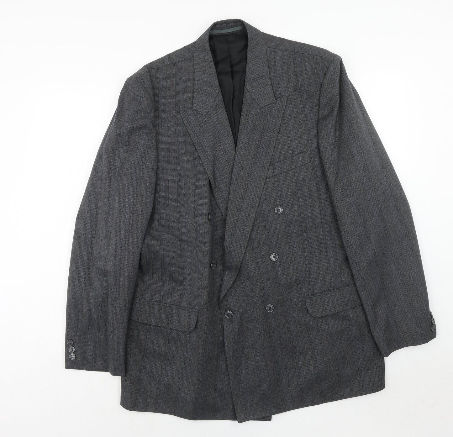 Turo Mens Grey Striped Polyester Jacket Suit Jacket Size 44 Regular