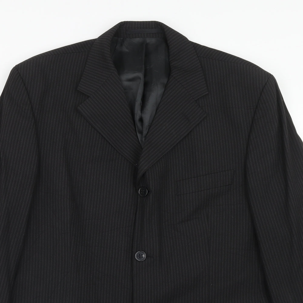 Gibson Mens Black Striped Polyester Jacket Suit Jacket Size 40 Regular