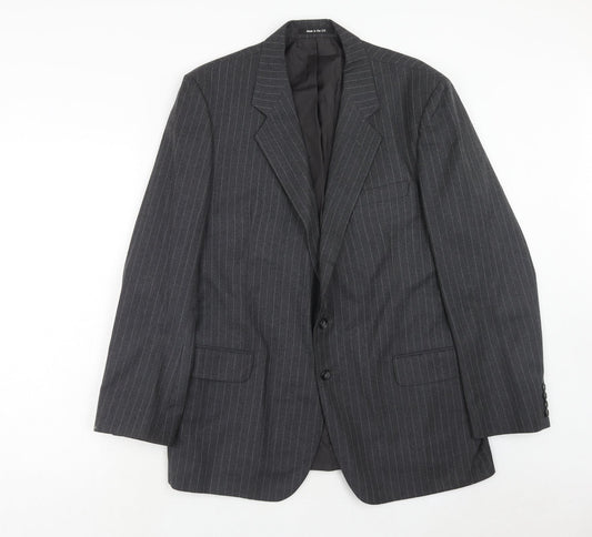 Marks and Spencer Mens Grey Striped Wool Jacket Suit Jacket Size 42 Regular