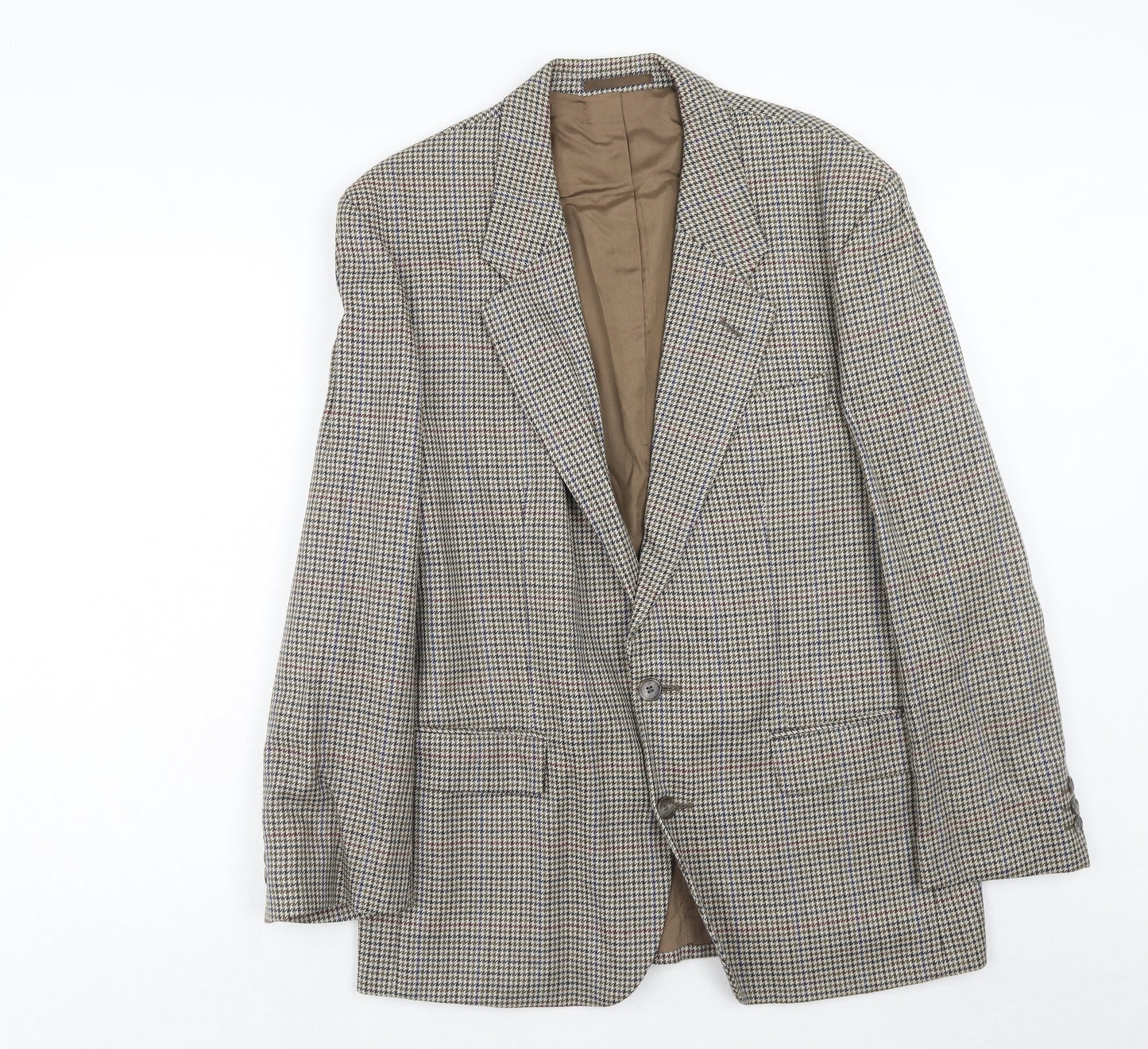 Classic Mens Brown Geometric Wool Jacket Blazer Size 40 Regular