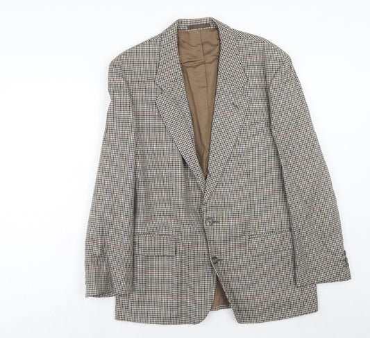 Classic Mens Brown Geometric Wool Jacket Blazer Size 40 Regular