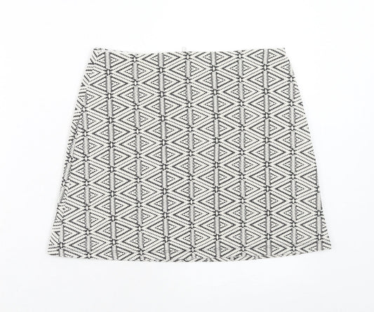 Topshop Womens White Geometric Cotton A-Line Skirt Size 10 Zip