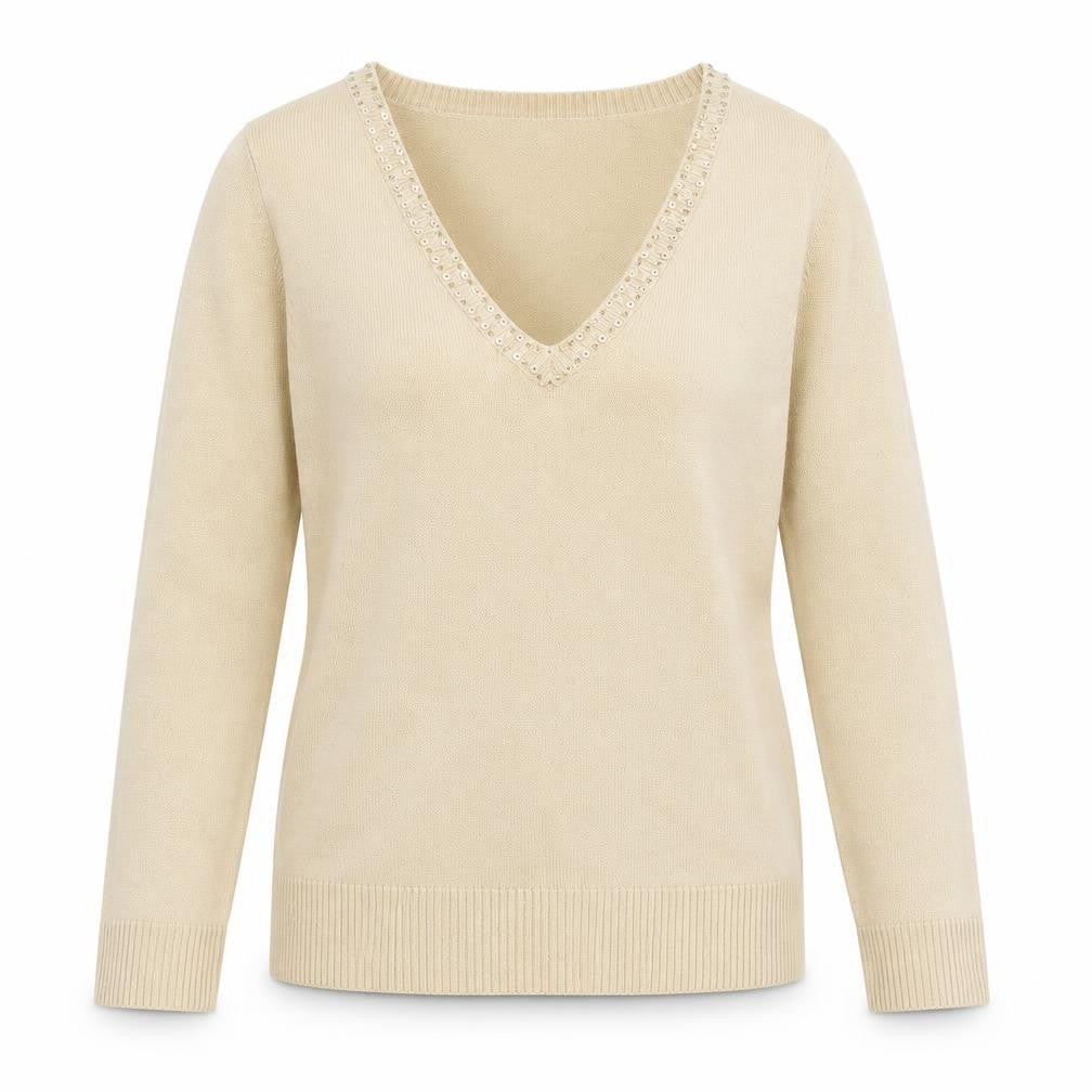 EA Womens Beige V-Neck Acrylic Pullover Jumper Size S