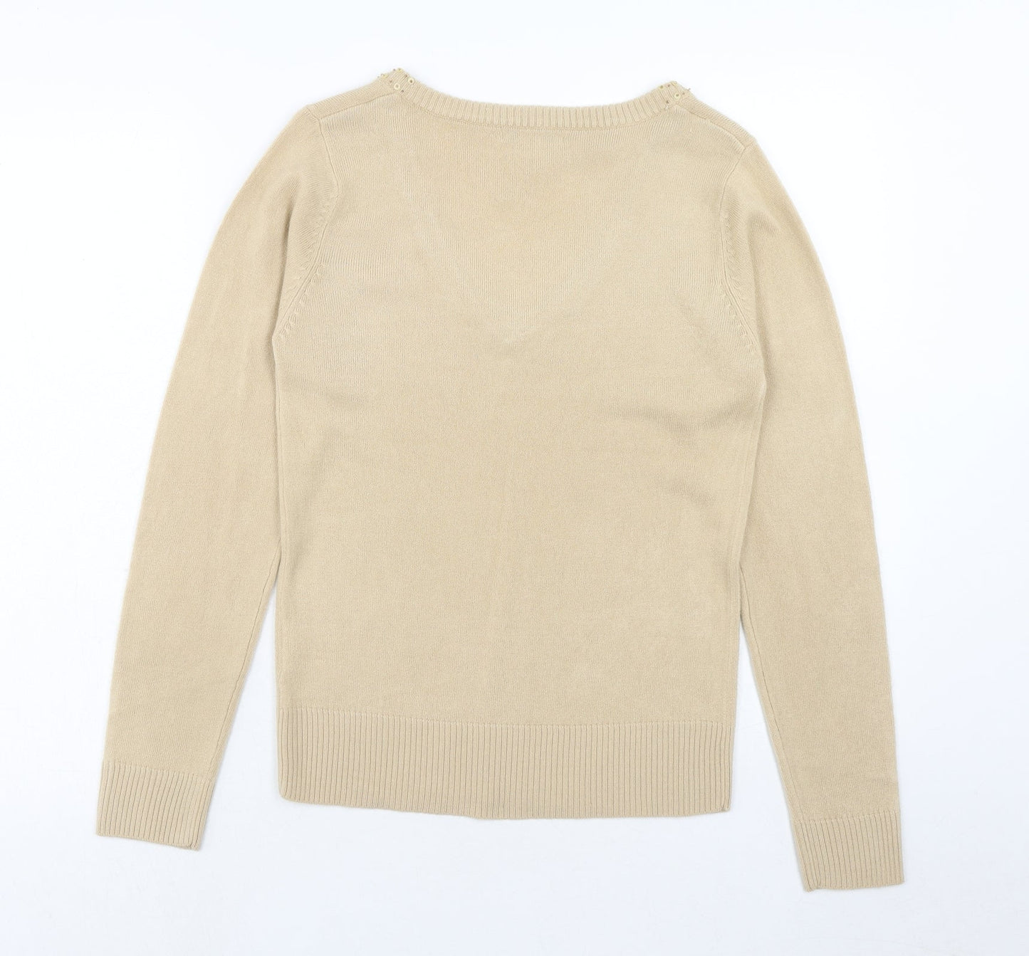 EA Womens Beige V-Neck Acrylic Pullover Jumper Size S