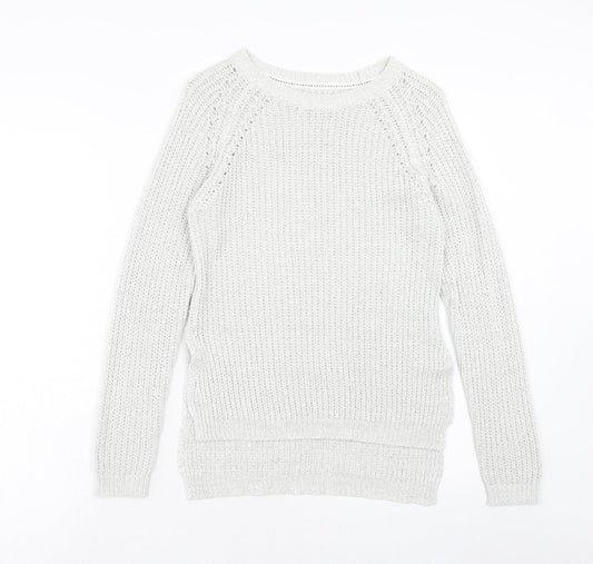 Papaya Womens Grey Boat Neck Acrylic Pullover Jumper Size S