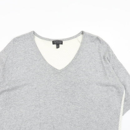 Topshop Womens Grey V-Neck Viscose Pullover Jumper Size 10