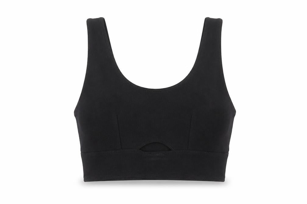 Stradivarius Womens Black Polyester Cropped Tank Size S Scoop Neck