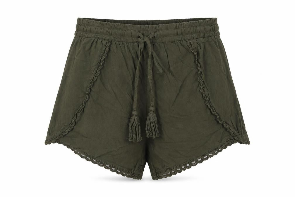 Primark Womens Green Viscose Culotte Shorts Size 8 Regular Drawstring