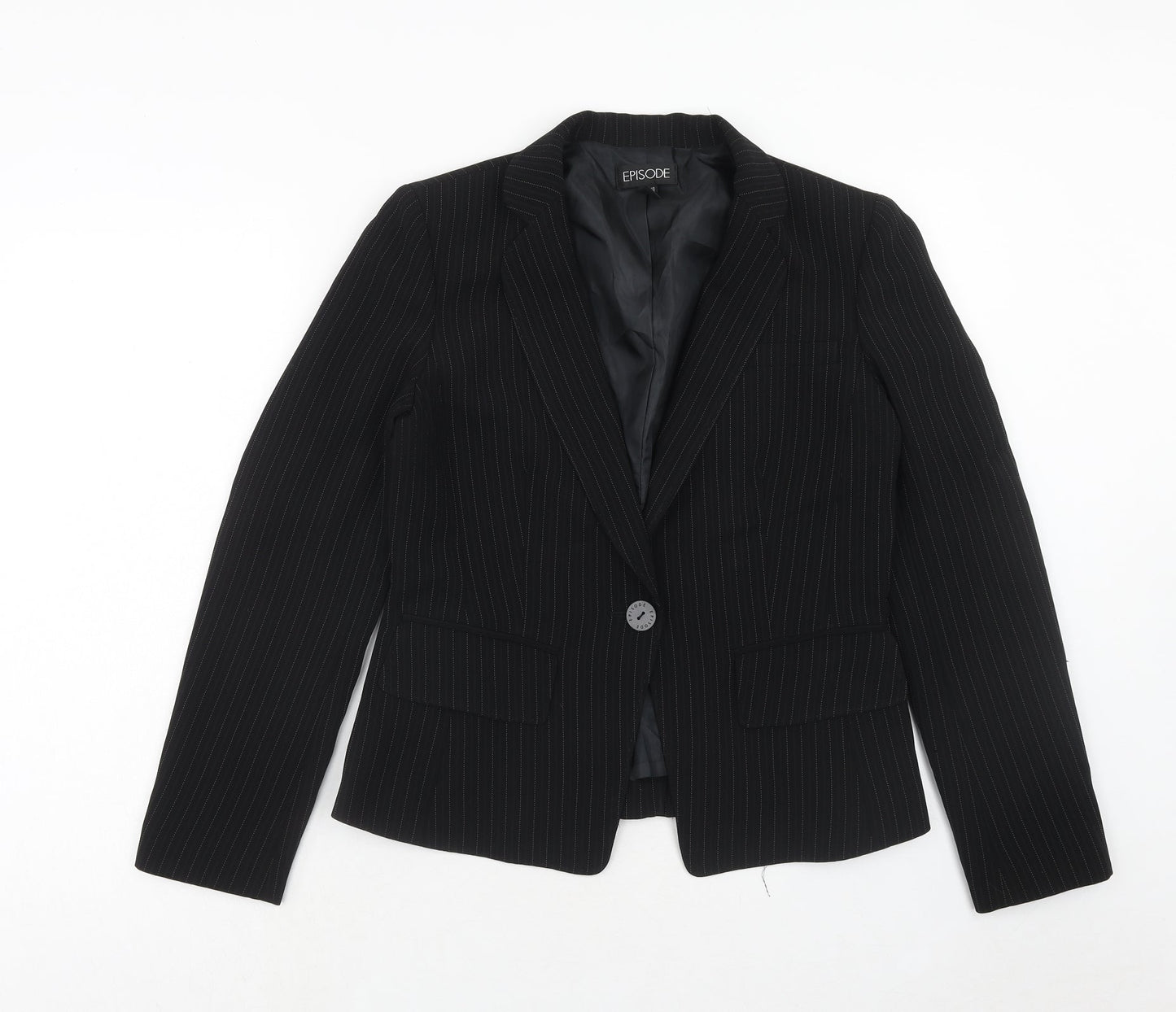 Episode Womens Black Striped Polyacrylate Fibre Jacket Suit Jacket Size 14