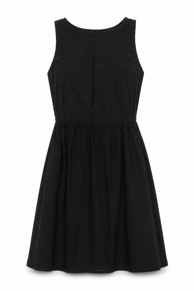 Atmosphere Womens Black Cotton A-Line Size 8 Round Neck Button - Broderie Anglaise