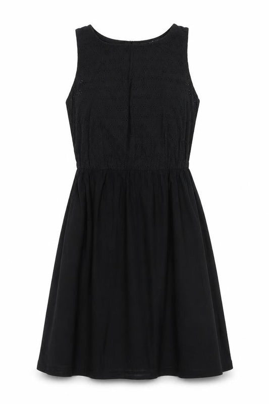 Atmosphere Womens Black Cotton A-Line Size 8 Round Neck Button - Broderie Anglaise