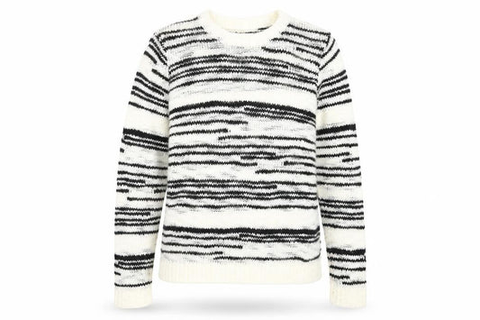Papaya Womens White Round Neck Striped Acrylic Pullover Jumper Size L