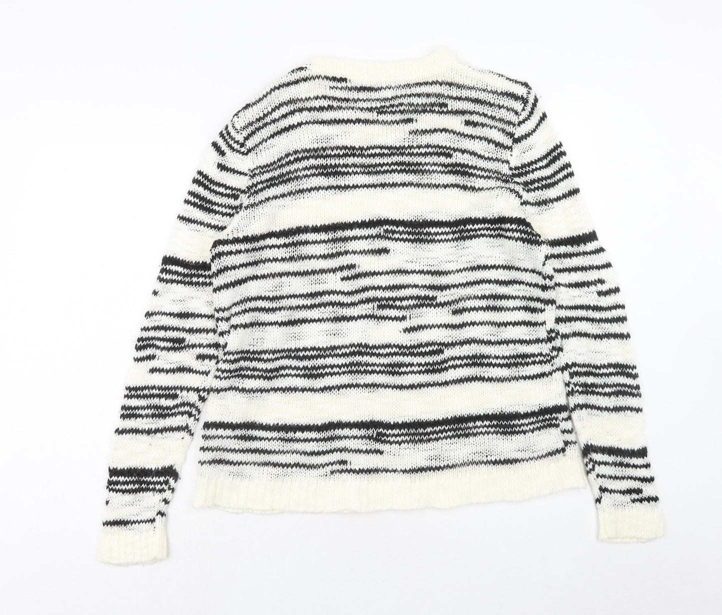PAPAYA Womens White Round Neck Striped Acrylic Pullover Jumper Size L