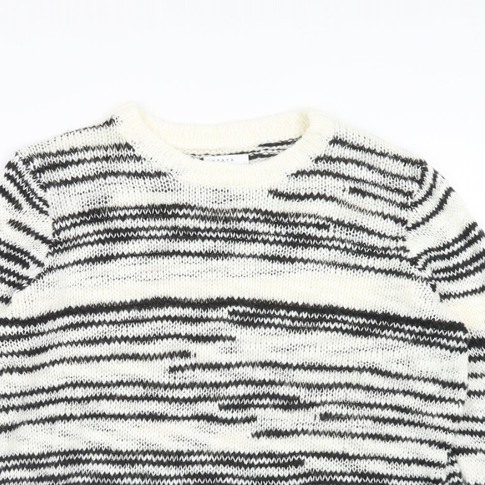 PAPAYA Womens White Round Neck Striped Acrylic Pullover Jumper Size L